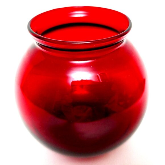 Art Deco Roly Poly Royal Ruby Small Ivy Ball Vase by Anchor Hocking Vintage - Picture 3 of 6